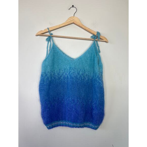 NEW Rose Carmine Bretelles Blue Ombré Mohair-Blend Tank Top One Size - Picture 1 of 5